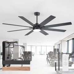 72-Inch Indoor Ceiling Fan with LED Light & Remote, Quiet Energy-Efficient DC Motor, 8 Reversible Black/Walnut Blades, 6-Speed Reversible, 3-CCT LED (3000K/4000K/6000K), Includes 6" & 12" Downrods, for Large Rooms