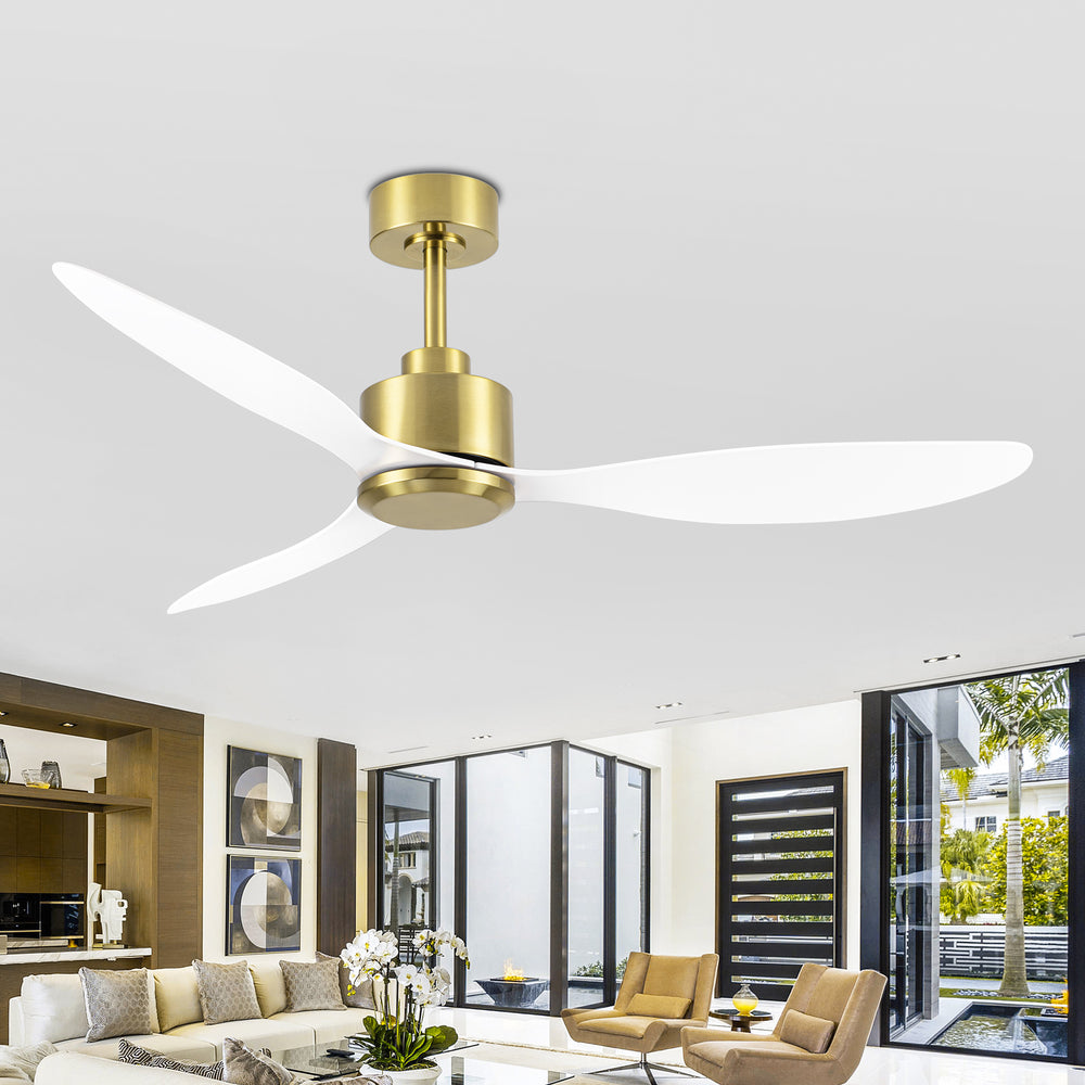 52-Inch Ceiling Fan without Light, 3 ABS Blades, Remote Control with 6 Speeds, Reverse Function, Timer, Quiet DC Motor, Includes 5" & 10" Downrods, Ideal for Dining, Bedroom, and Living Room