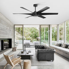 65" Ceiling Fan Without Light,Energy-Efficient DC Motor, 6 Speeds with Forward/Reverse, Remote Control with Timer, Matte Black, 6 ABS Blades,Includes 7" & 12" Downrods