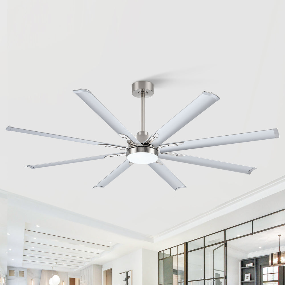 72-Inch Modern Ceiling Fan with Remote, Reversible Powerful DC Motor, 8 Aluminum Blades, 6-Speed, Dual Downrods(7“&24”), LED Light Kit with 3 Color Temps(3000K/4500K/6000K), Black/Gold Black/White/Gold White Finish for Large Room
