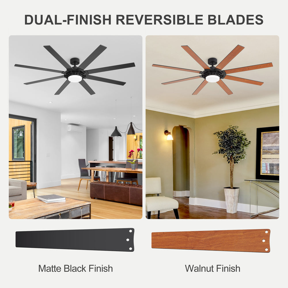 72-Inch 8-Blade Black Ceiling Fan with Light & Remote
