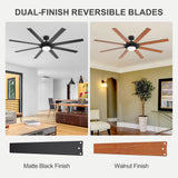 72-Inch 8-Blade Black Ceiling Fan with Light & Remote