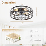 Brielle 20" Flush Mount Caged Ceiling Fan With Light & Remote