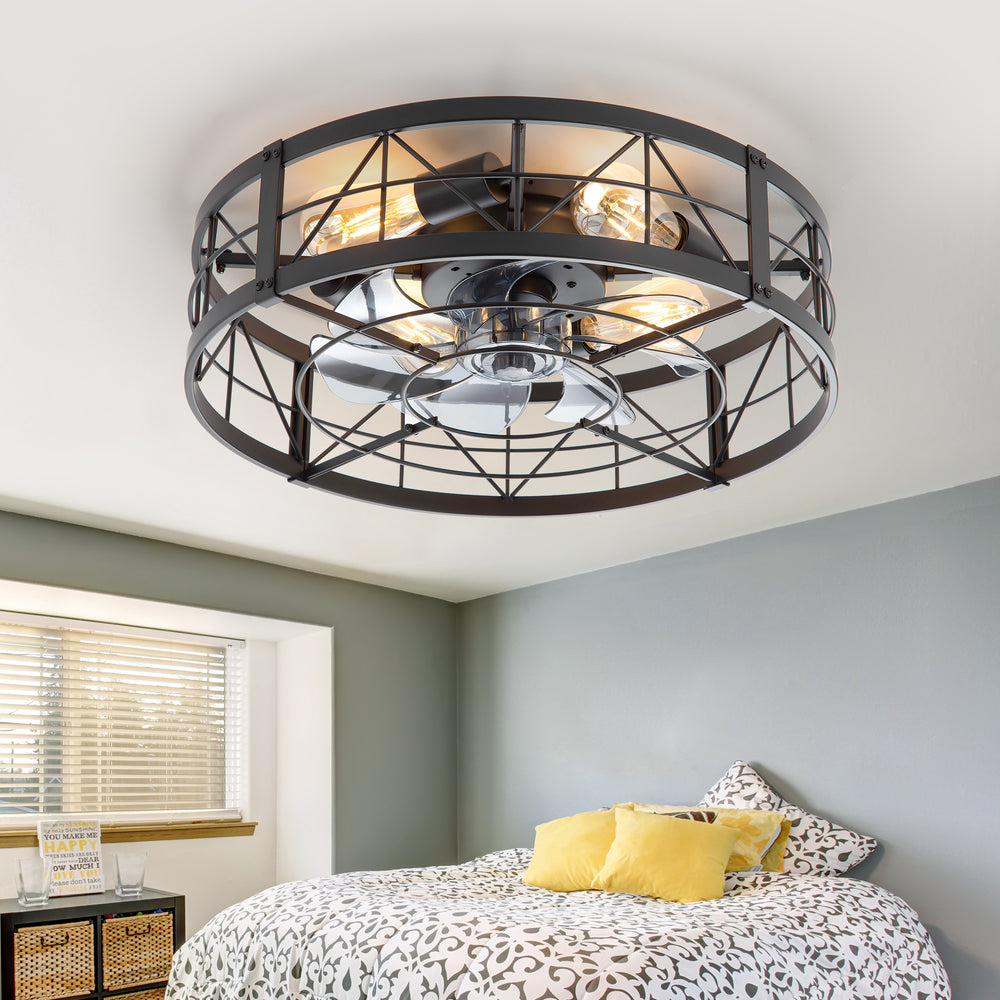 Brielle 20" Flush Mount Caged Ceiling Fan With Light & Remote