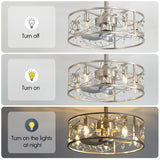 20 Inch Caged Ceiling Fan with Light, Satin Nickel Ceiling Fan with Remote,Compatible with 5*E12 Base Bulbs(Not Included), Quiet DC Motor, 6-Speed Remote Control, Reversible Airflow, Includes 6” & 10” Downrods