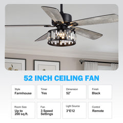 52-in 5 Reversible Blades Crystal Indoor Ceiling Fan With Remote Control and Light Kit Included