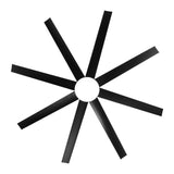 AeroSpan Lux 65-inch black 8-blade ceiling fan showing blade layout and overall design