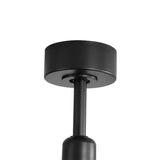 AeroSpan Lux 65-inch black 8-blade ceiling fan with canopy and downrod connection detail