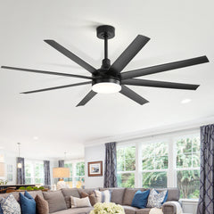 65-inch 8-Blade Industrial LED Ceiling Fan with Remote Control and Light Kit,7" and 12"Downrod Included