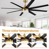 AeroSpan Lux 65-inch gold and black 8-blade ceiling fan with 3000K, 4500K and 6000K light color temperatures