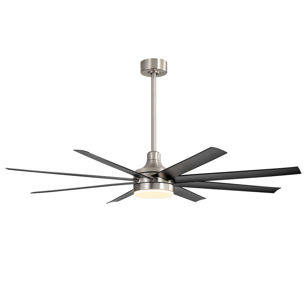 AeroSpan Lux 65-inch silver and black 8-blade ceiling fan with light