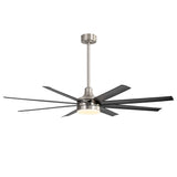 AeroSpan Lux 65-inch silver and black 8-blade ceiling fan with light