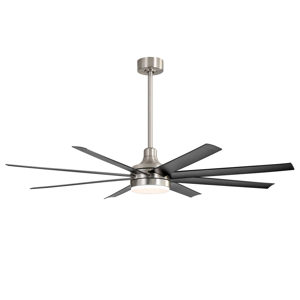 AeroSpan Lux 65-inch silver and black 8-blade ceiling fan with long downrod design