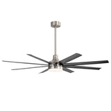 AeroSpan Lux 65-inch silver and black 8-blade ceiling fan with long downrod design