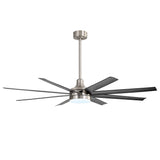 AeroSpan Lux 65-inch silver and black 8-blade ceiling fan with long downrod design
