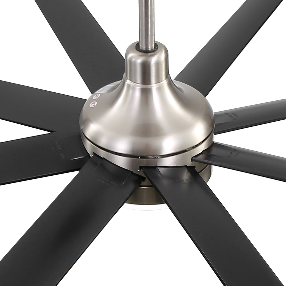 AeroSpan Lux 65-inch silver and black 8-blade ceiling fan with silver housing and black blades