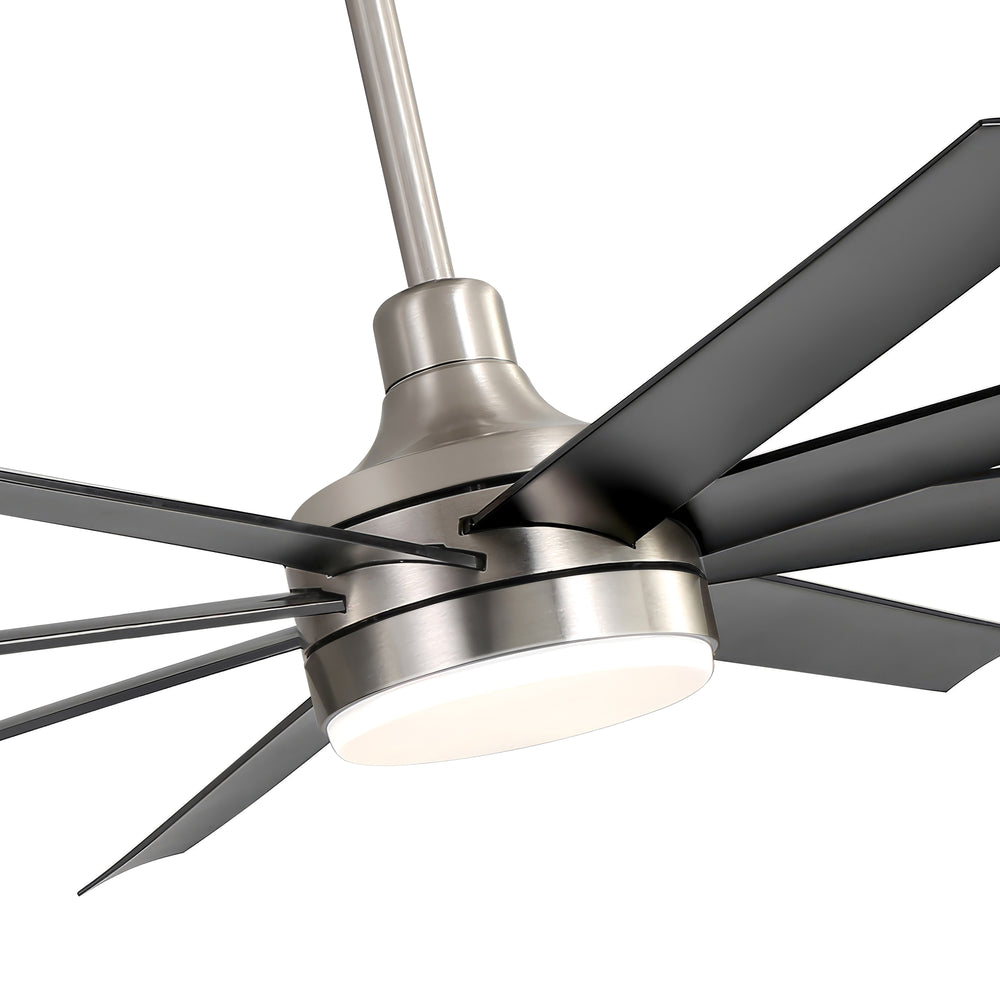 AeroSpan Lux 65-inch silver and black 8-blade ceiling fan with light