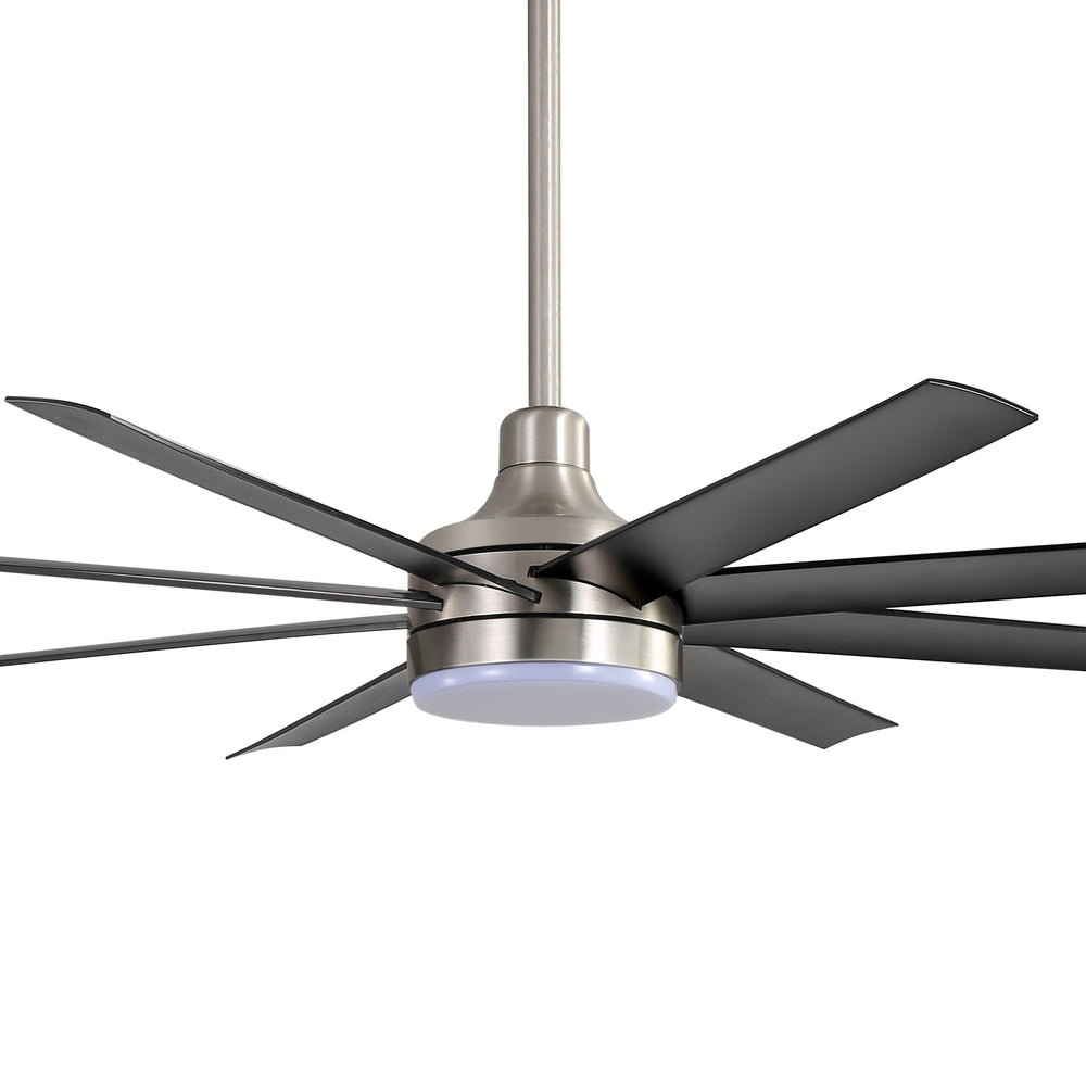 AeroSpan Lux 65-inch silver and black 8-blade ceiling fan with light