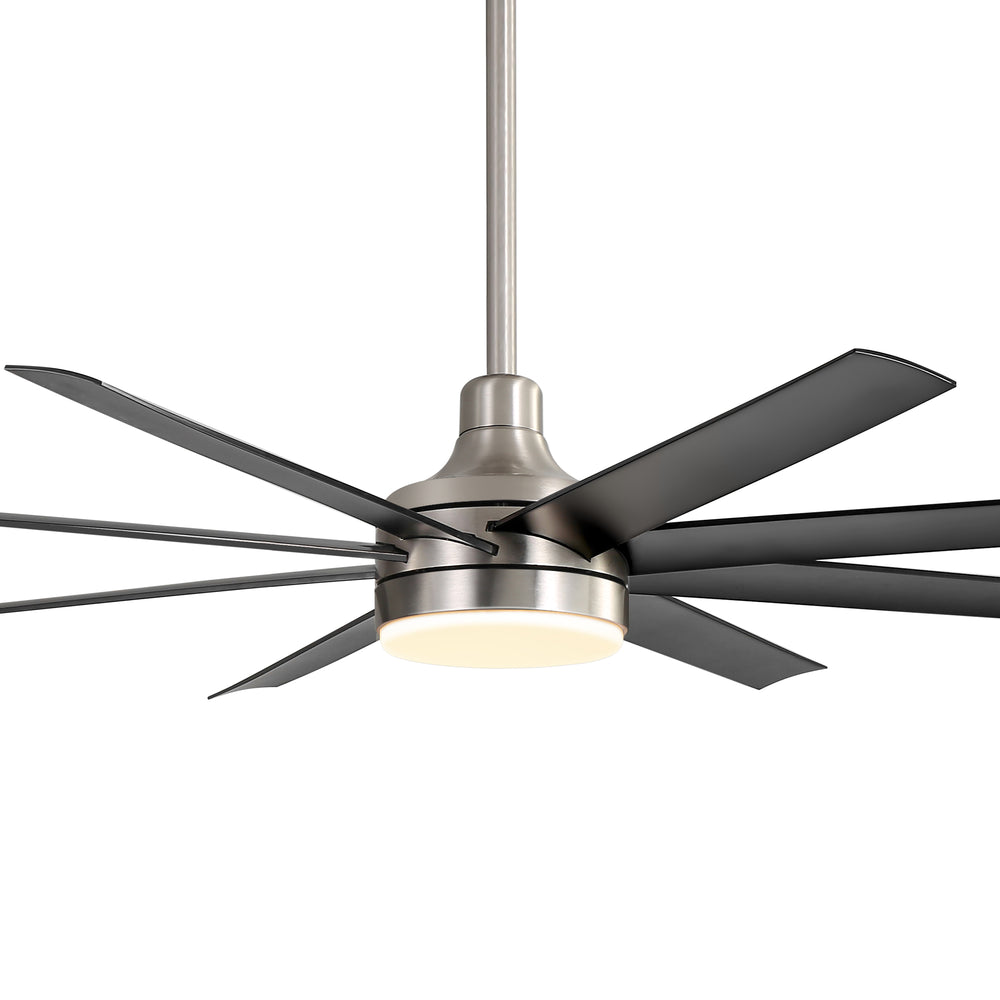 AeroSpan Lux 65-inch silver and black 8-blade ceiling fan with light