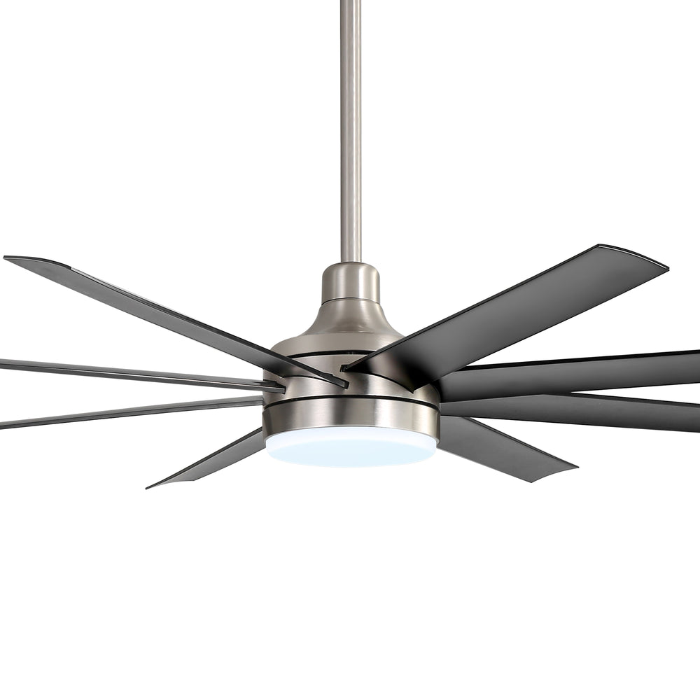 AeroSpan Lux 65-inch silver and black 8-blade ceiling fan with light