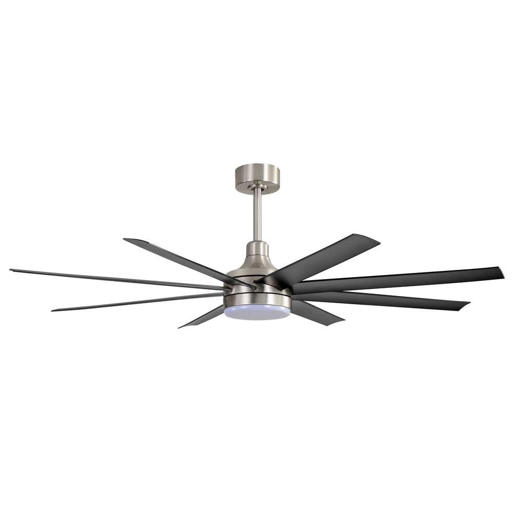 AeroSpan Lux 65-inch silver and black 8-blade ceiling fan with light
