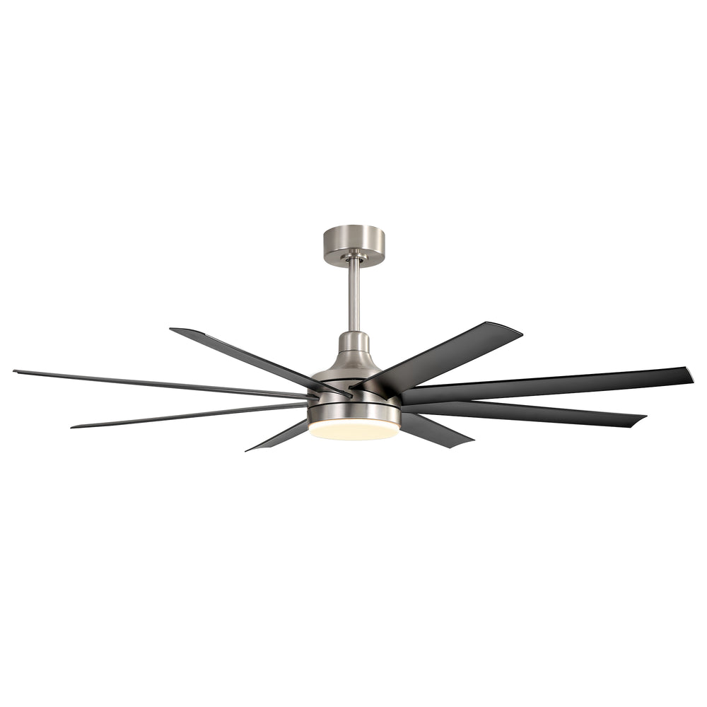 AeroSpan Lux 65-inch silver and black 8-blade ceiling fan with light
