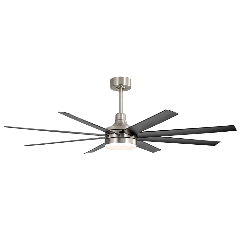 AeroSpan Lux 65-inch silver and black 8-blade ceiling fan with light