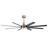 AeroSpan Lux 65-inch silver and black 8-blade ceiling fan with light