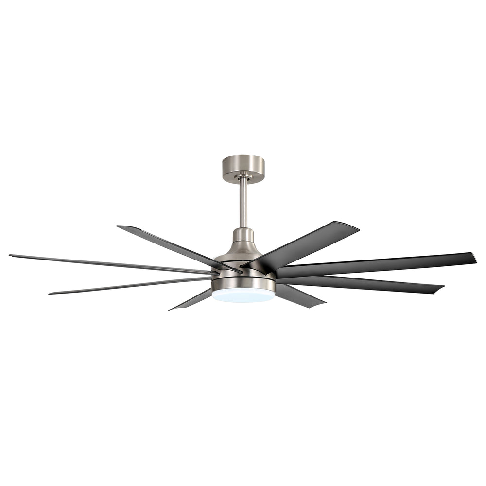 AeroSpan Lux 65-inch silver and black 8-blade ceiling fan with light