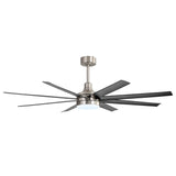 AeroSpan Lux 65-inch silver and black 8-blade ceiling fan with light