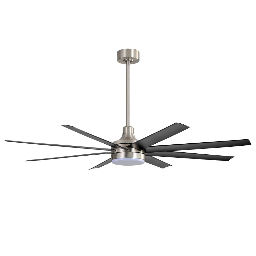 AeroSpan Lux 65-inch silver and black 8-blade ceiling fan with light