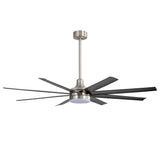 AeroSpan Lux 65-inch silver and black 8-blade ceiling fan with light
