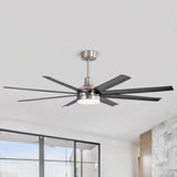 AeroSpan Lux 65-inch silver and black 8-blade ceiling fan in a modern interior space