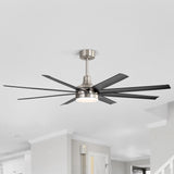 AeroSpan Lux 65-inch silver and black 8-blade ceiling fan in a modern interior space