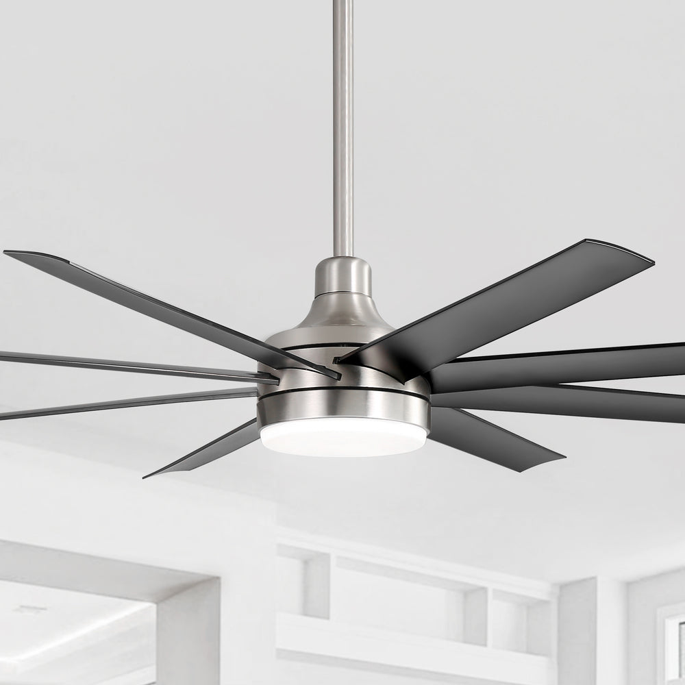 AeroSpan Lux 65-inch silver and black 8-blade ceiling fan with light
