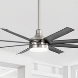 AeroSpan Lux 65-inch silver and black 8-blade ceiling fan with light