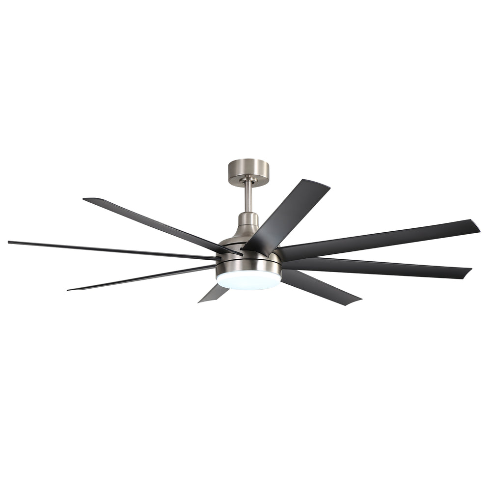 AeroSpan Lux 65-inch silver and black 8-blade ceiling fan with light