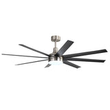 AeroSpan Lux 65-inch silver and black 8-blade ceiling fan with light