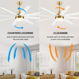AeroSpan Lux 65-inch gold and white 8-blade ceiling fan with clockwise and counterclockwise airflow function