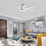 AeroSpan Lux 65-inch gold and white 8-blade ceiling fan in a modern living room