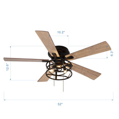 52-inch 5-Blade Flush Mount Ceiling Fan with Light Kit and Pull Chain