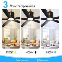 60-Inch Farmhouse Ceiling Fans with Lights Remote Contro, 5-Blade, Reversible DC Motor, 6-Speed, 3 Color Light, Timer, Modern Ceiling Fan with Led Light for Bedroom Living Room