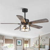 52 Inch 5-Blade Indoor Ceiling Fan with Light and Remote,5in and 10in Downrod Included