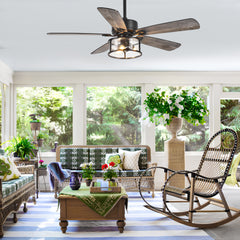 52 Inch 5-Blade  Indoor Ceiling Fan with Light and Remote,5in and 10in Downrod Included