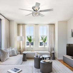 52-in 5-Blade Flush Crystal Ceiling Fan with Light Kit and Remote Control Included