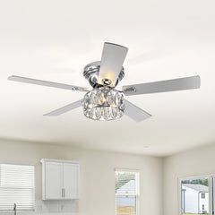52-in 5-Blade Flush Crystal Ceiling Fan with Light Kit and Remote Control Included