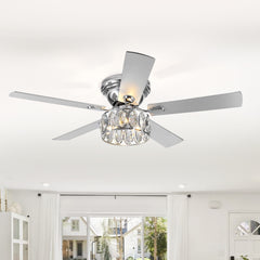 52-in 5-Blade Flush Crystal Ceiling Fan with Light Kit and Remote Control Included