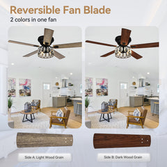 52-inch 5-Blade Flush Crystal Ceiling Fan with Light Kit and Remote Control Included