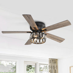 52-inch 5-Blade Flush Crystal Ceiling Fan with Light Kit and Remote Control Included