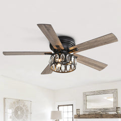 52-inch 5-Blade Flush Crystal Ceiling Fan with Light Kit and Remote Control Included